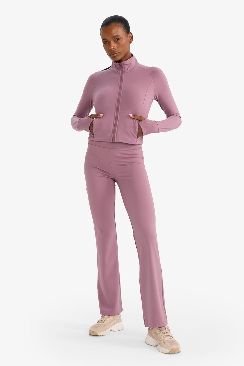 DeFacto Pink Woman Slim Fit Soft Fleece Lined Long Sleeves Sports Zip Up Sweatshirt Casual - Image 4